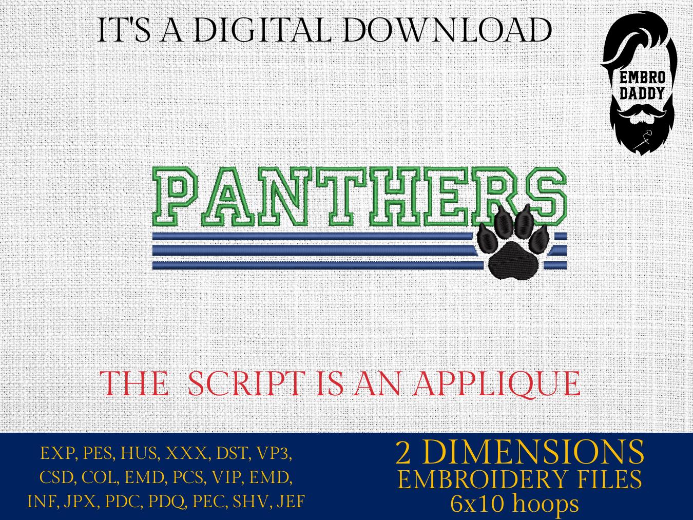 Machine Embroidery files, panthers appliqué, sport, PES, xxx, hus & more, fan embroidery files