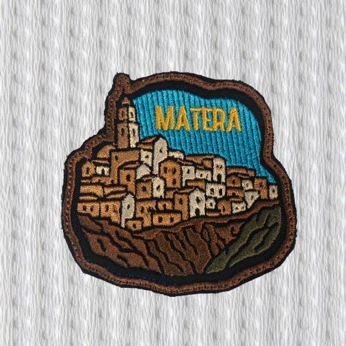 Matera Italy Patch, Embroidered-Style Adventure Patch, Matera Italy Scenic City Badge, Travel Souvenir, LandmarkSouvenir