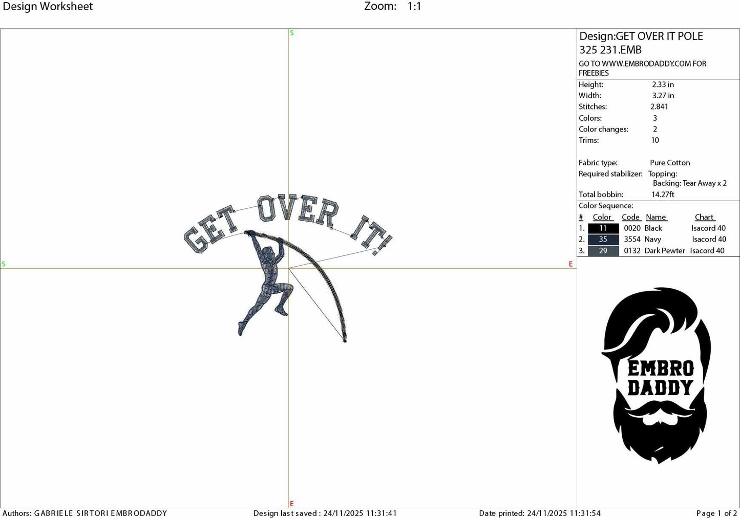 Machine Embroidery files, Track and Field Pole Vault Event, Male Pole Vaulter, "Get Over It!" , PES, xxx, dst, hus & more