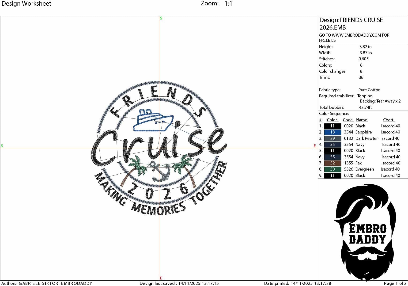 Machine Embroidery files, Friends Cruise 2026, memories together, PES, xxx, hus & more, embroidery files