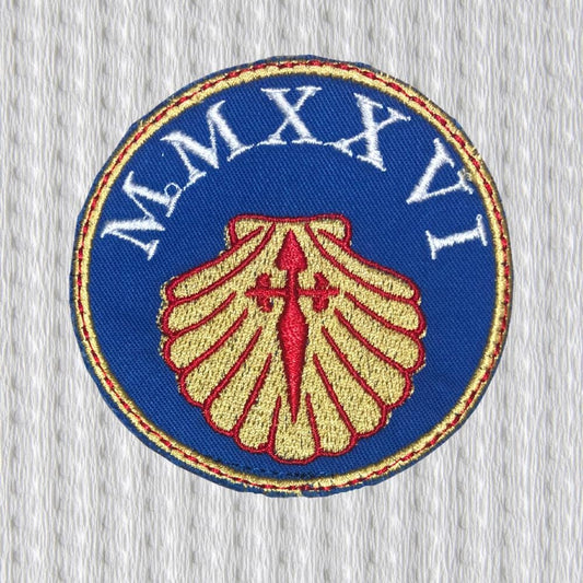 Embroidered 2026 Camino Shell Patch – “MMXXVI” Roman Numerals – Pilgrimage Badge for Backpacks, Jackets & Gear