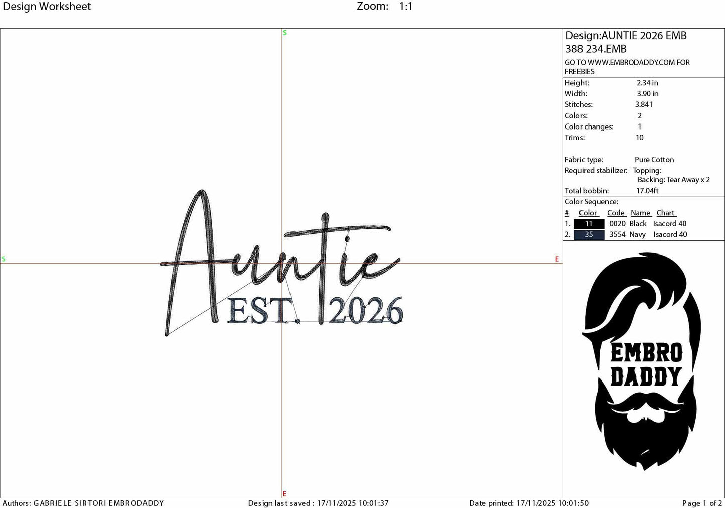 Machine Embroidery files, Auntie est. 2026, embroidery files, PES, xxx, hus & more, embroidery files