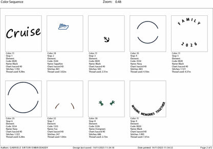 Machine Embroidery files, Family Cruise 2026, memories together, PES, xxx, hus & more, embroidery files
