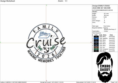 Machine Embroidery files, Family Cruise 2026, memories together, PES, xxx, hus & more, embroidery files