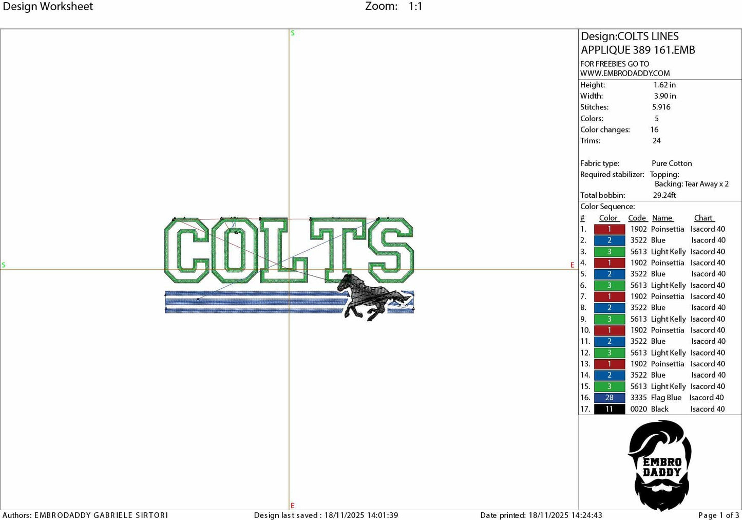 Machine Embroidery files, Colts appliqué, sport, PES, dst, xxx, hus & more
