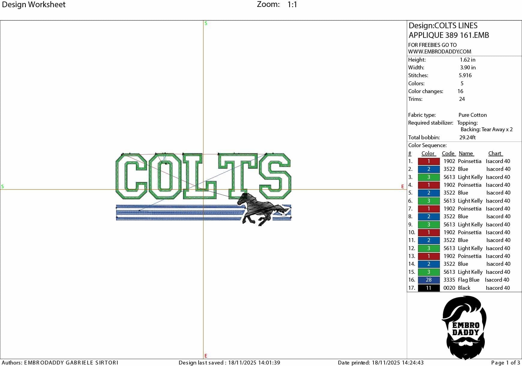 Machine Embroidery files, Colts appliqué, sport, PES, dst, xxx, hus & more
