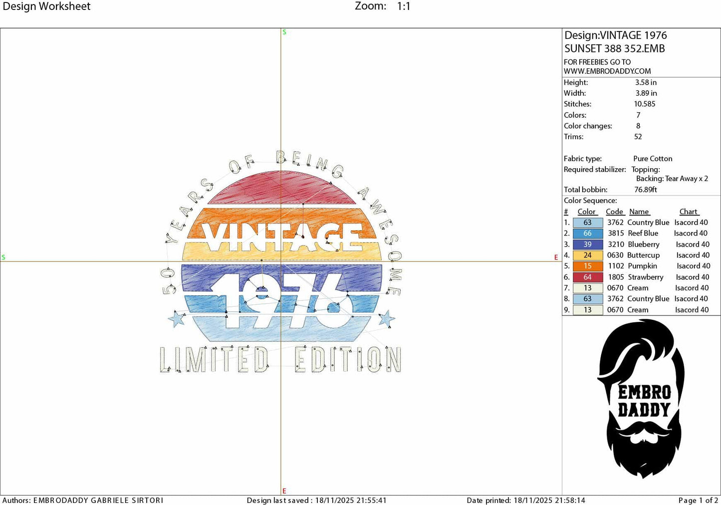 Machine Embroidery files, 1976, 50 year of being awesome, limited edition, birthday funny, PES, xxx, hus & more