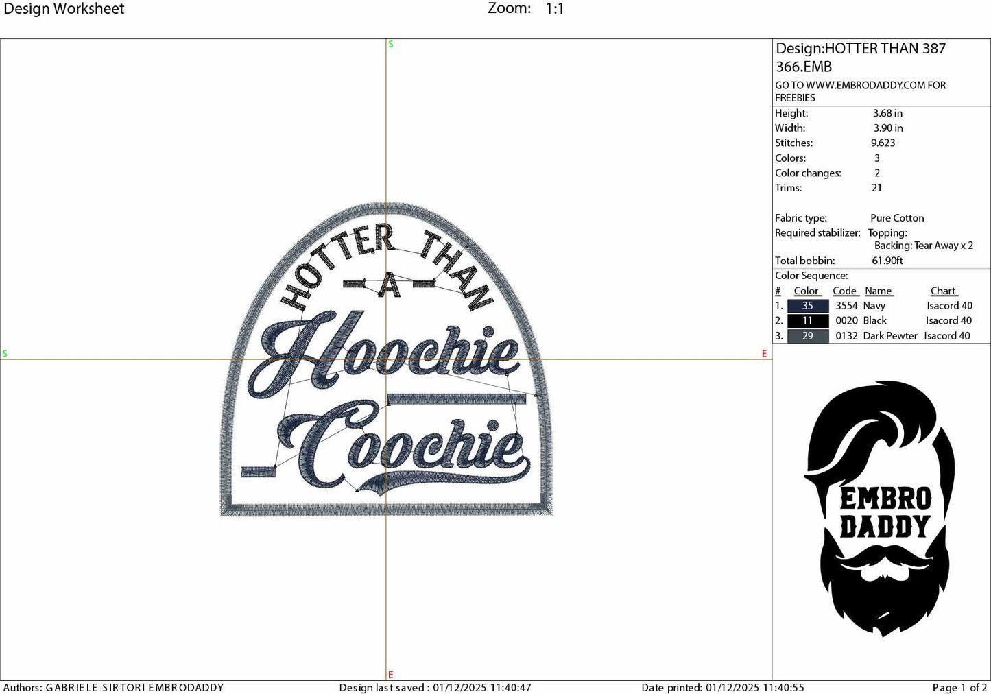 Machine Embroidery files, Hotter Than A Hoochie Coochie, Hot Summer, Cowboy PES, DST, xxx, hus & more