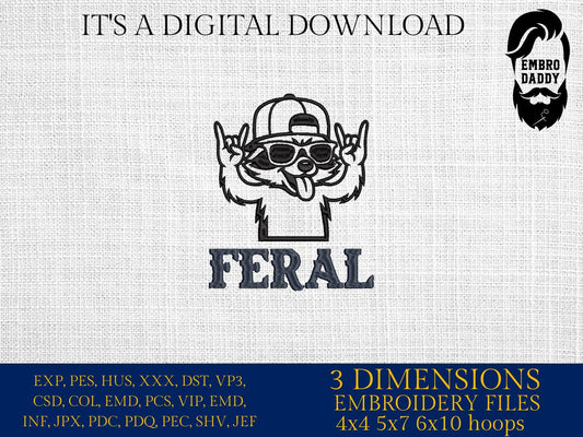 Machine Embroidery files, Feral Raccoon, Rock On, Trash Panda, Redneck, Wild Animal, PES, xxx & more