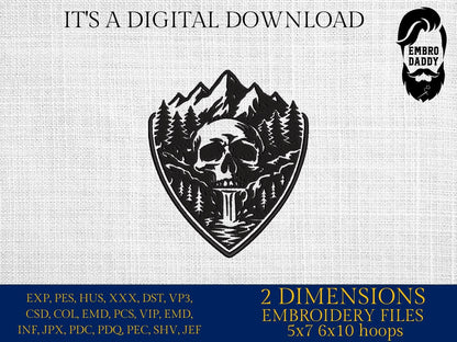 Machine Embroidery files, Nature Scene, Skull, Wilderness, Camping, Pine Tree Forest, DST, PES, xxx hus & more,