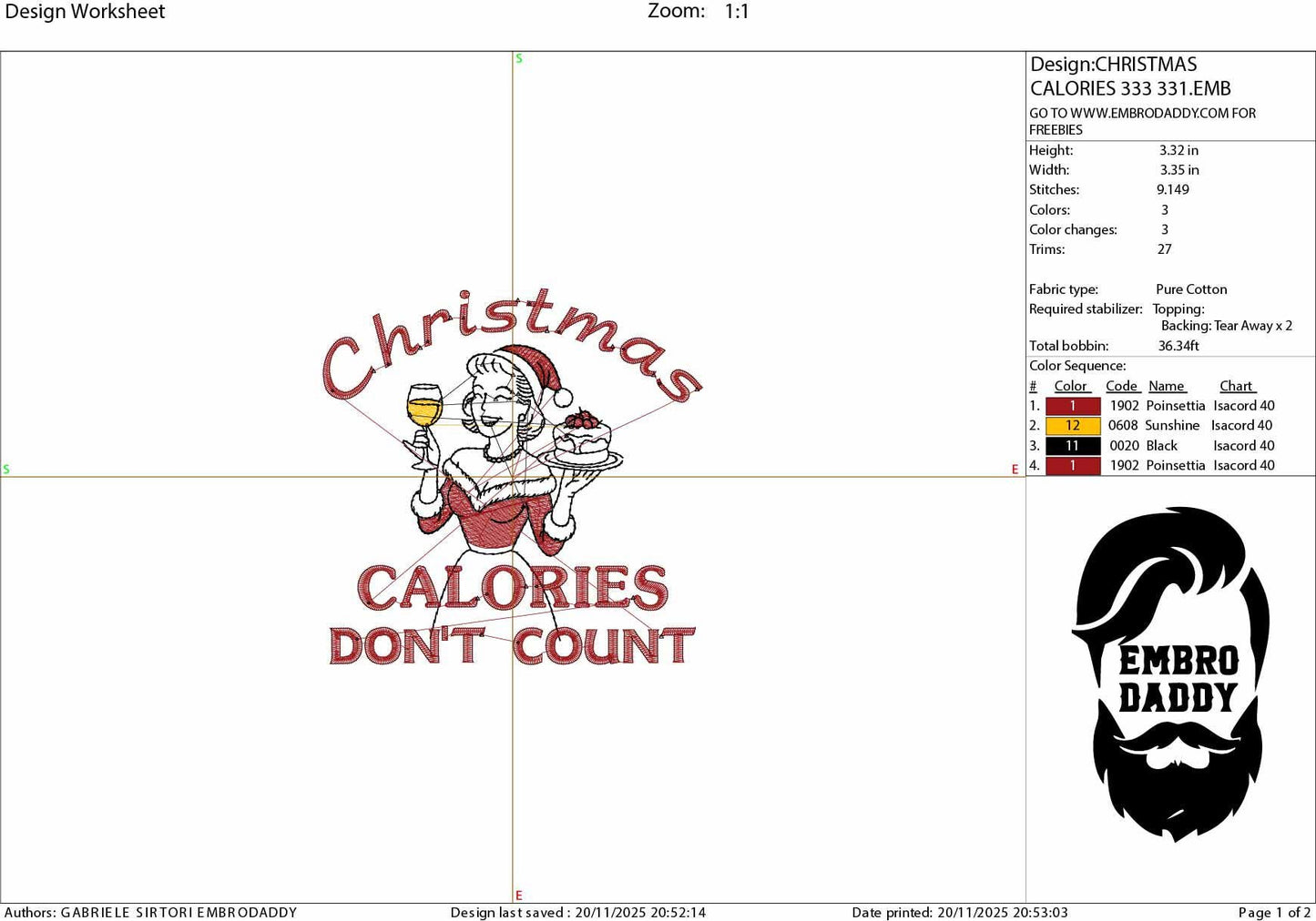Machine Embroidery files, Funny Christmas Party Girly, Christmas Calories don't count, Retro Sassy Holiday Humor, PES, xxx, hus & more