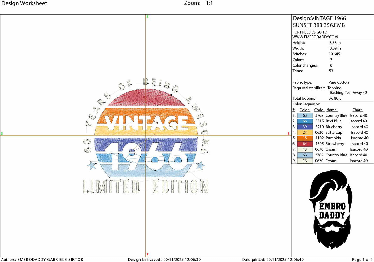Machine Embroidery files, 1966, 60 year of being awesome, limited edition, birthday funny, PES, xxx, hus & more