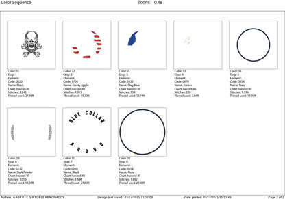 Machine Embroidery files, Proud Blue Collar, Patriotic, Skull, USA Flag, Mechanic, American, Biker, Working, Labor, PES, DST, hus and more