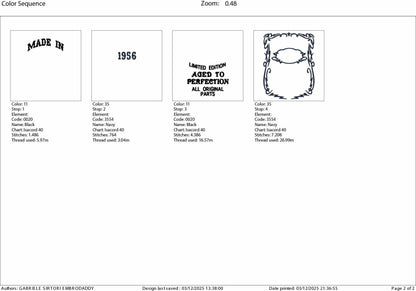 Machine Embroidery files, made in 1956 aged to perfection pes, birthday funny embroidery files, gift idea PES, DST, xxx, hus & more