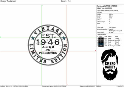 Machine Embroidery files, Vintage 1946 aged to perfection pes, birthday funny embroidery files, gift idea PES, xxx, hus & more