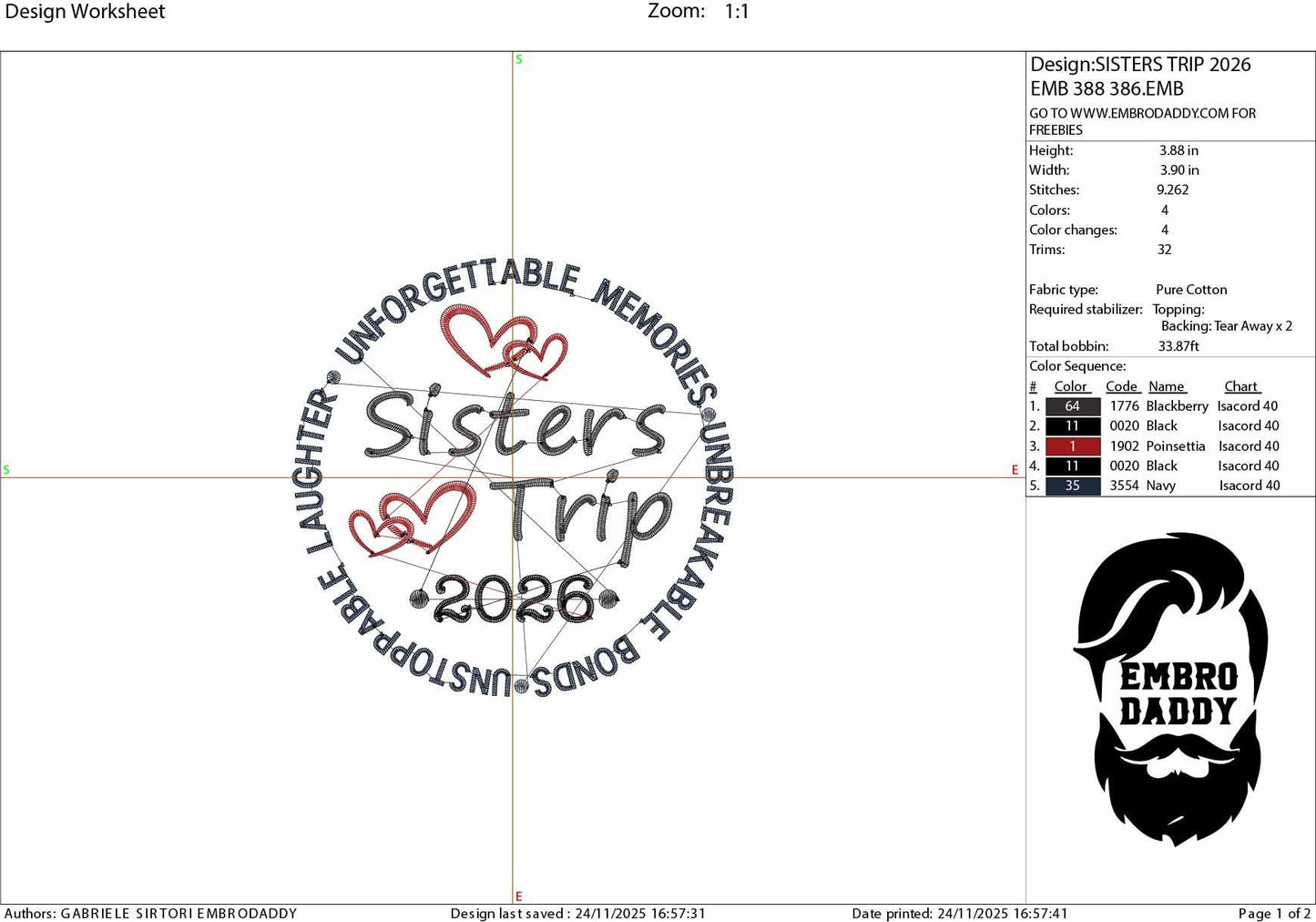 Machine Embroidery files, Sisters trip 2026, PES, xxx, hus & more