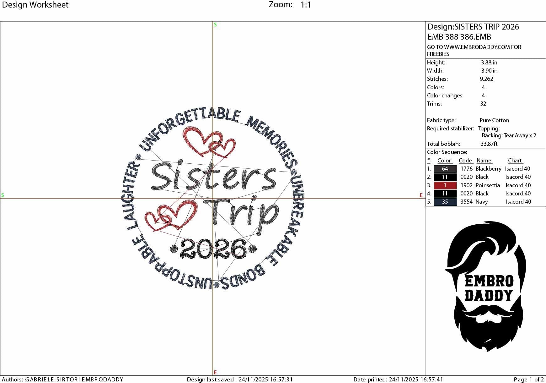 Machine Embroidery files, Sisters trip 2026, PES, xxx, hus & more