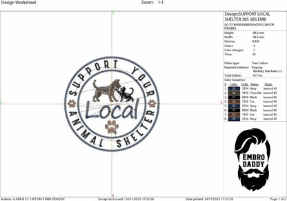 Machine Embroidery files, Support Local Animal Shelter, Dog Cat Lover, PES, hus, dst, vp3 & more