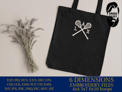 Machine Embroidery files, Two Double Crossed Lacrosse Sticks for Players. Teams, Coaches, Parents, Moms, Dads, DST, PES, xxx, hus & more