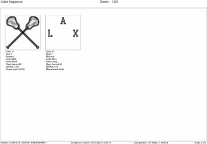 Machine Embroidery files, Two Double Crossed Lacrosse Sticks for Players. Teams, Coaches, Parents, Moms, Dads, DST, PES, xxx, hus & more