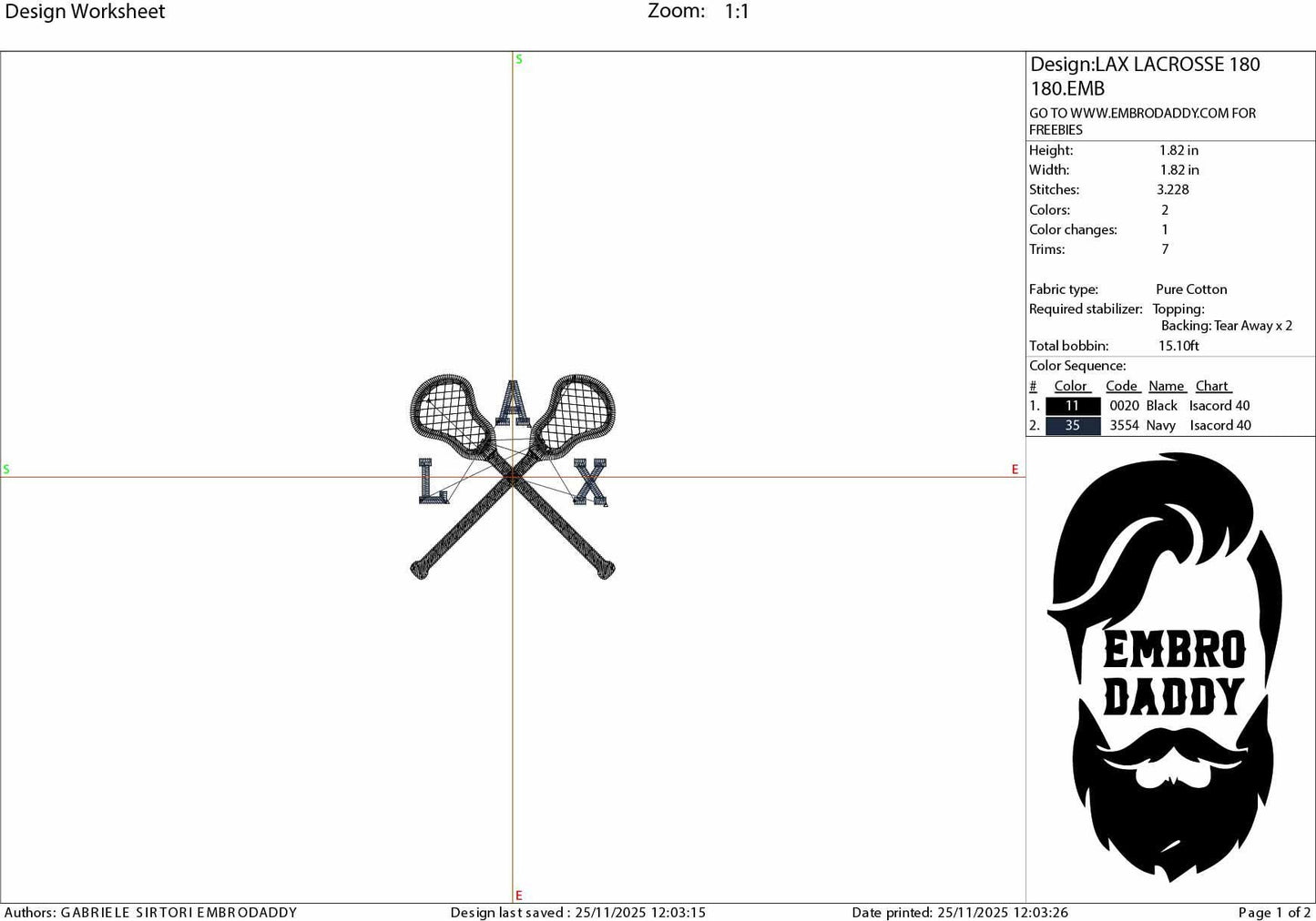 Machine Embroidery files, Two Double Crossed Lacrosse Sticks for Players. Teams, Coaches, Parents, Moms, Dads, DST, PES, xxx, hus & more