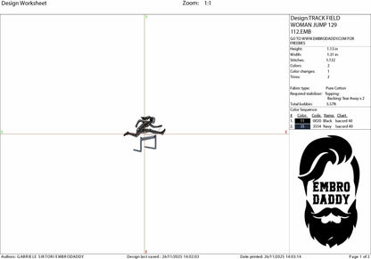 Machine Embroidery files, Track Field Female, Woman Hurdler with Pony Tail Jumping Hurdle, sport, PES, xxx, hus & more