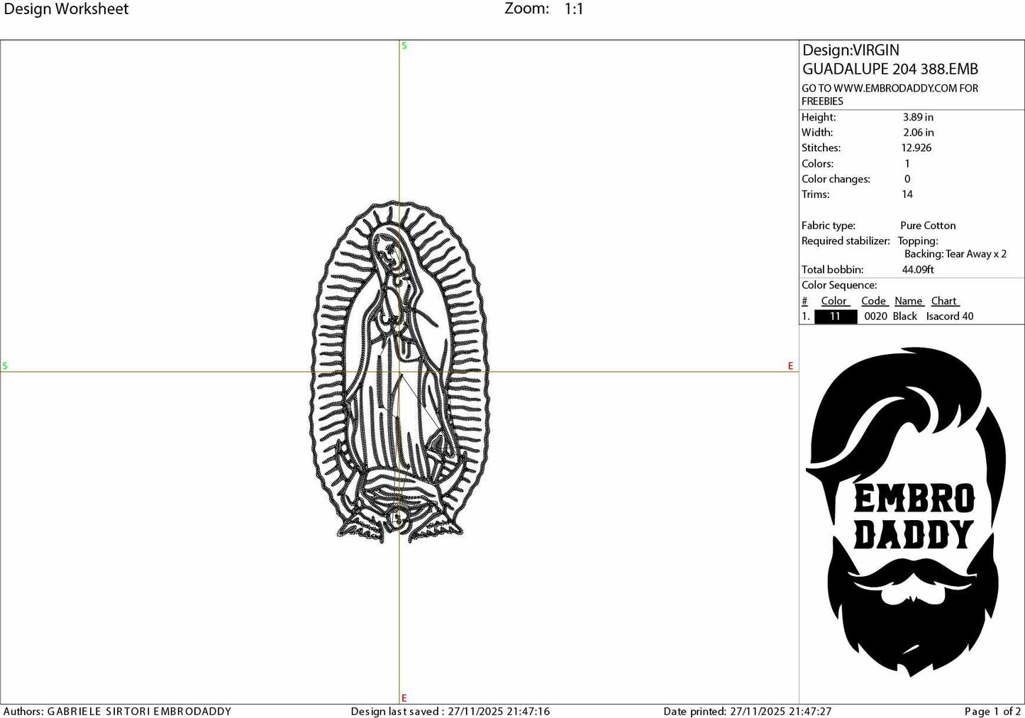 Machine Embroidery files, Our Lady of Guadalupe, Virgin Mary, Virgin of Guadalupe, Christian, PES, hus, dst, vp3 & more