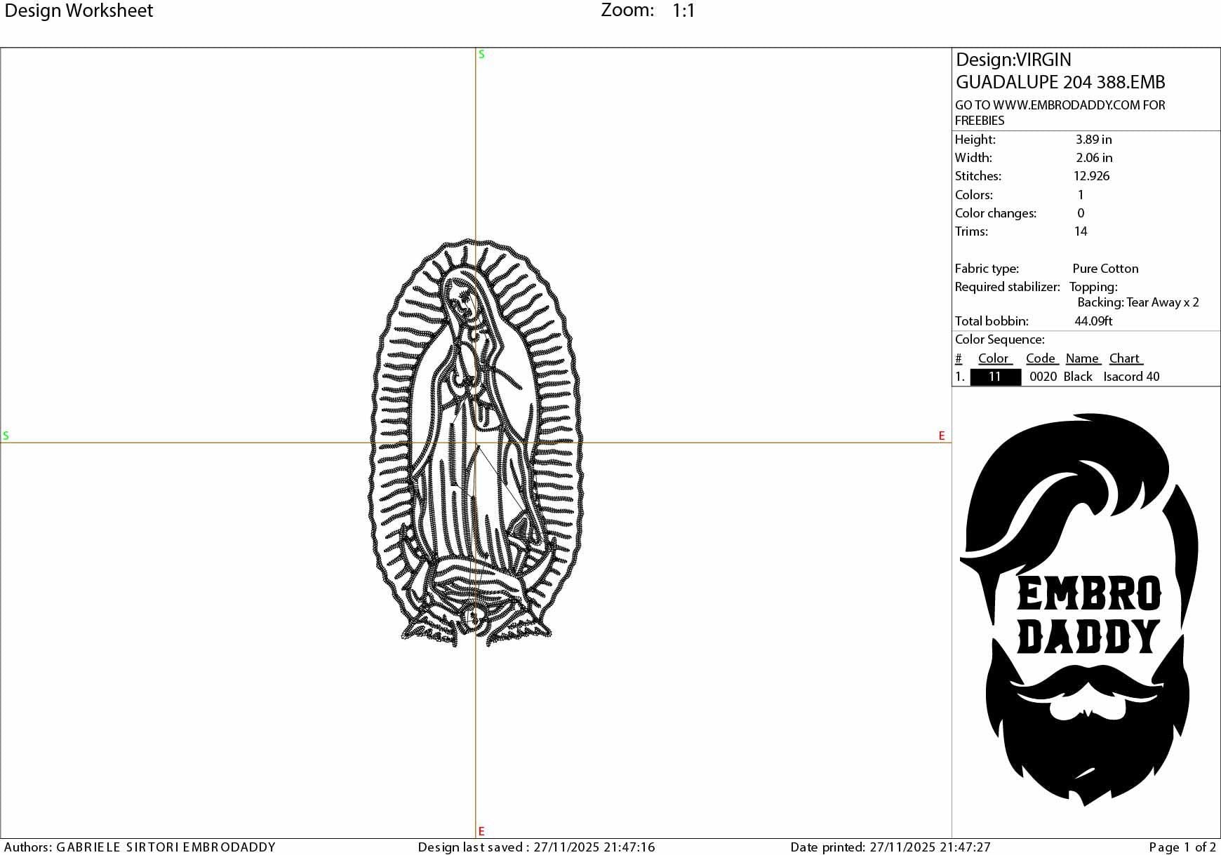 Machine Embroidery files, Our Lady of Guadalupe, Virgin Mary, Virgin of Guadalupe, Christian, PES, hus, dst, vp3 & more
