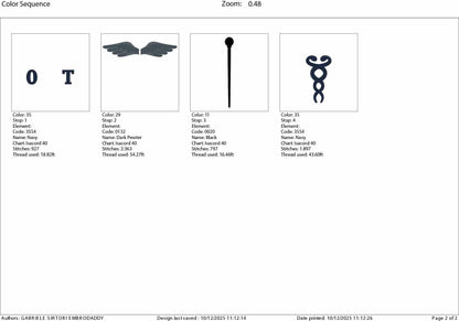 Machine Embroidery files, Medical Caduceus Symbol Silhouette, OT for Occupational Therapist, Therapy, hospital dst, PES, xxx, hus & more