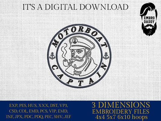 Machine Embroidery files, Motor Boating Captain, Motor Boatin ,SOB Boating Nautical, PES, xxx, hus & more