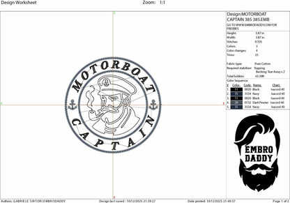 Machine Embroidery files, Motor Boating Captain, Motor Boatin ,SOB Boating Nautical, PES, xxx, hus & more