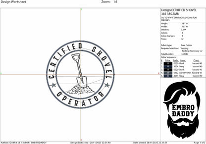 Machine Embroidery files, Certified Shovel Operator, Funny Construction Worker, Motivational PES, DST, xxx, hus and more