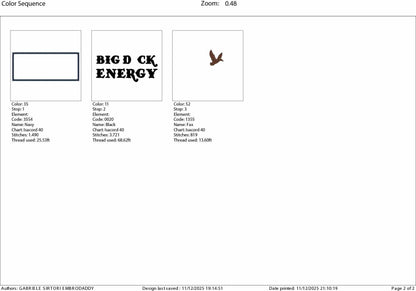 Machine Embroidery files, Big Duck Energy Embroidery Design, Funny Duck, PES, xxx, hus, dst & more