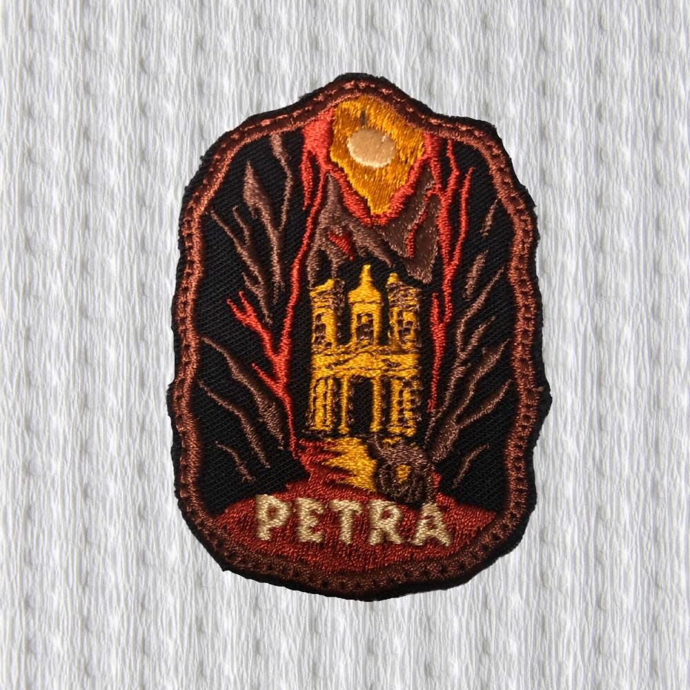 Petra Embroidered Patch – Jordan Travel Souvenir, Desert Canyon Iron-On Badge, Adventure Backpack Patch, Middle East Landmark Patch