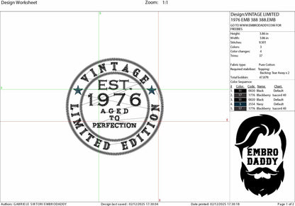 Machine Embroidery files, Vintage 1976 aged to perfection pes, 50 years, birthday funny embroidery files, gift idea PES, xxx, hus & more