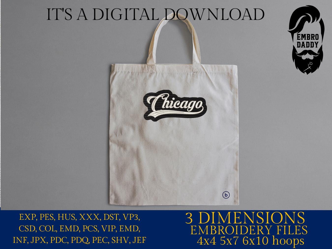 Machine Embroidery, "Chicago" Baseball Style Swoosh Underline, PES, xxx, hus & more