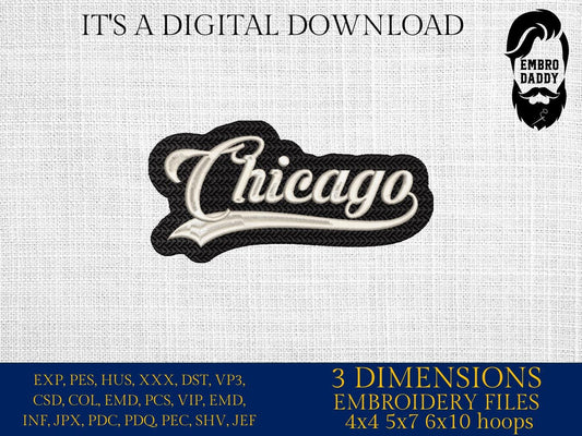 Machine Embroidery, "Chicago" Baseball Style Swoosh Underline, PES, xxx, hus & more