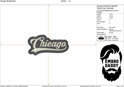 Machine Embroidery, "Chicago" Baseball Style Swoosh Underline, PES, xxx, hus & more