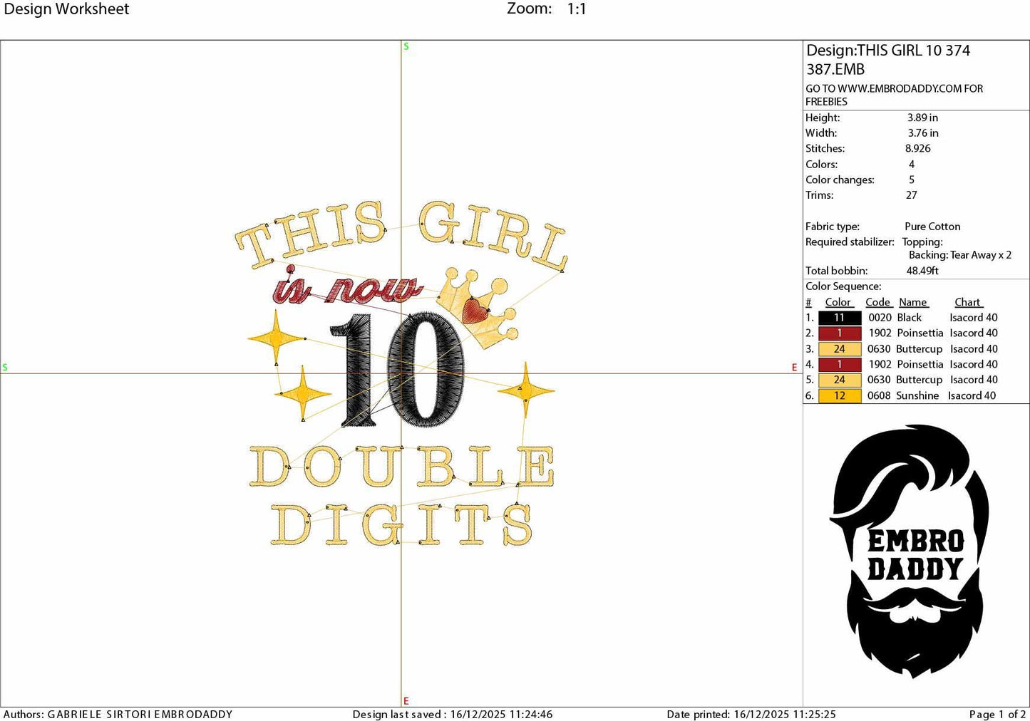 Machine Embroidery files, this girl is double digits, PES, dst, vip, xxx, hus & more