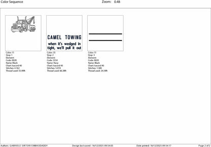 Machine Embroidery files, Camel Towing, Funny Adult Tow Truck Humor, Digital File, PES, xxx, hus & more