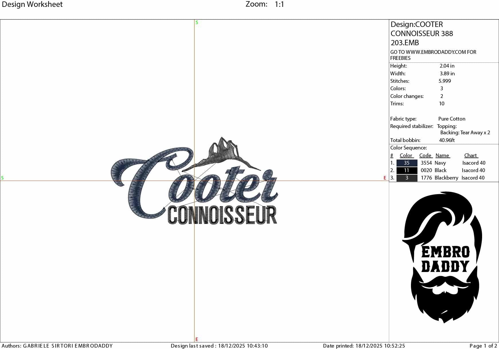 Machine Embroidery files, Cooter Connoisseur, Funny , Digital File, PES, xxx, hus & more