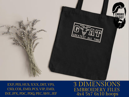 Machine Embroidery, Goat, Greatest of All Time, Funny Goat, PES, xxx, hus & more, embroidery files