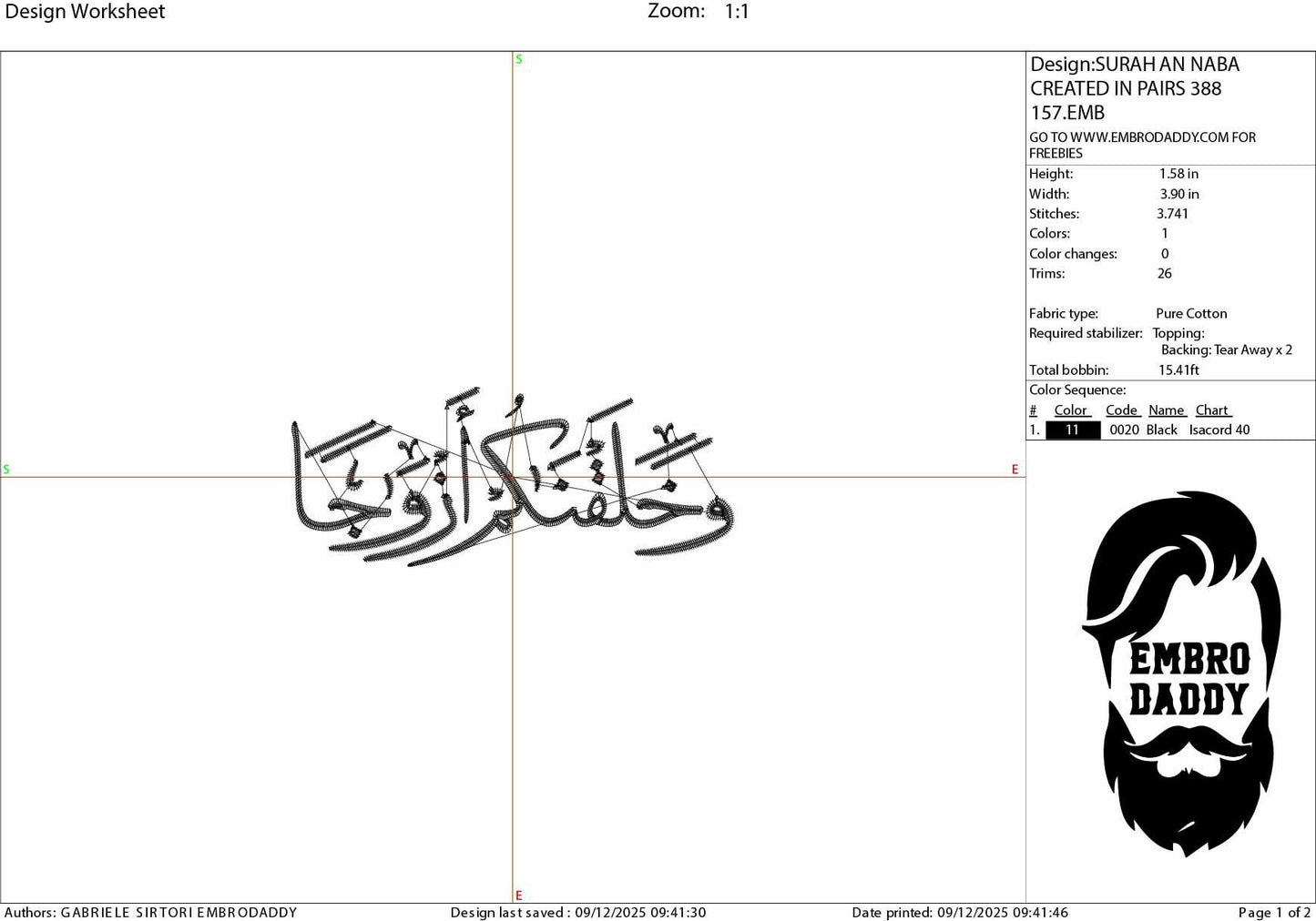 Machine Embroidery files, And We Created You in Pairs, Surah An-Naba, Quran Verse Islamic, Religious, PES, xxx, hus & more
