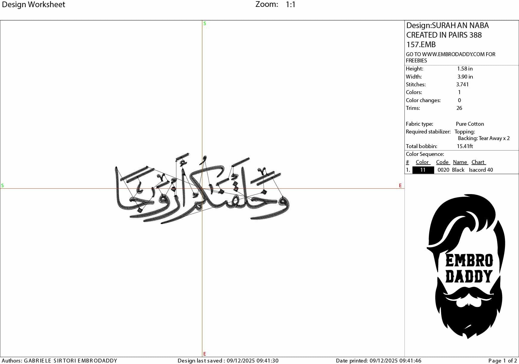 Machine Embroidery files, And We Created You in Pairs, Surah An-Naba, Quran Verse Islamic, Religious, PES, xxx, hus & more