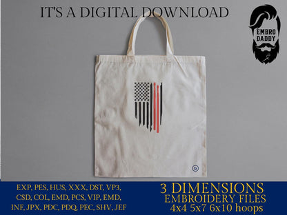 Machine Embroidery files, Usa flag, drum sticks, drums player, PES, DST, hus & more
