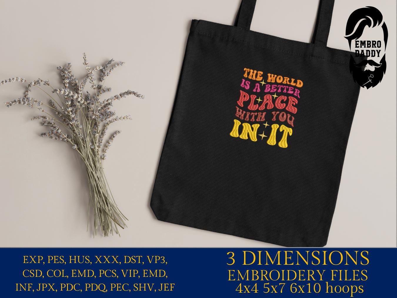Machine Embroidery files, the world is a better place with you in it, PES, dst, xxx, hus & more