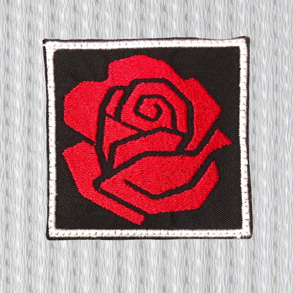 Red Rose Embroidered Patch – Socialist Rose Symbol Square Patch | Political Art Design