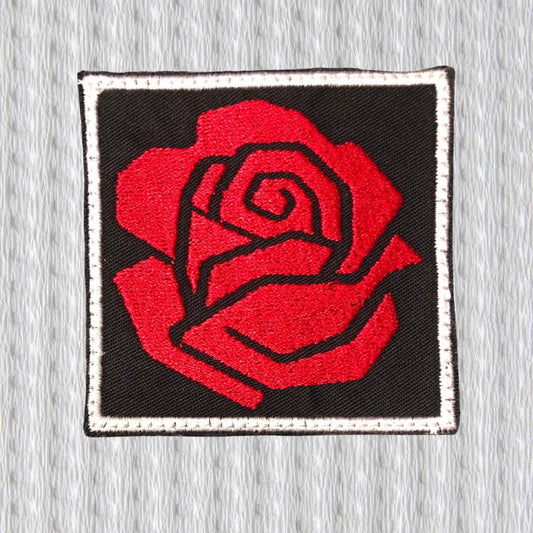 Red Rose Embroidered Patch – Socialist Rose Symbol Square Patch | Political Art Design