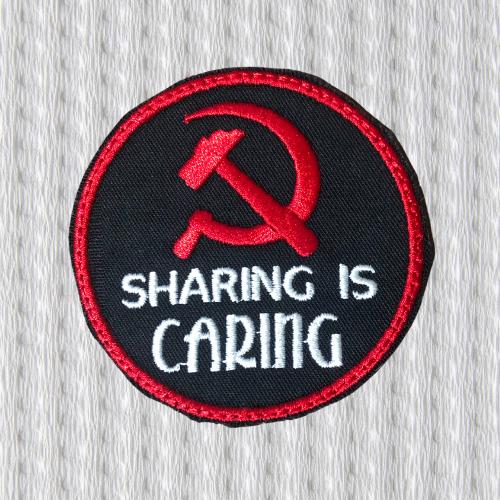 Sharing Is Caring Embroidered Patch – Hammer and Sickle – Communism - Iron-On/Sew-On Badge, width 7,1 cm. x height 7,1 cm.