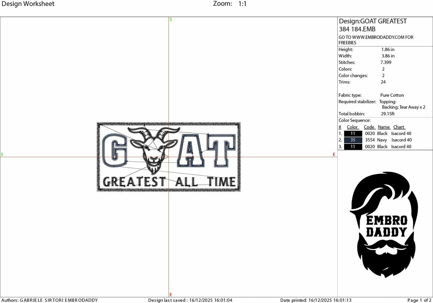 Machine Embroidery, Goat, Greatest of All Time, Funny Goat, PES, xxx, hus & more, embroidery files